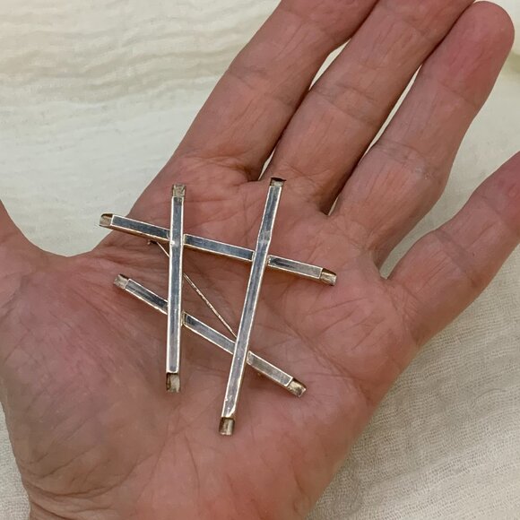 Modernist Industrial Abstract Criss Cross Hashtag Sterling Silver Brooch J580 - Picture 12 of 14